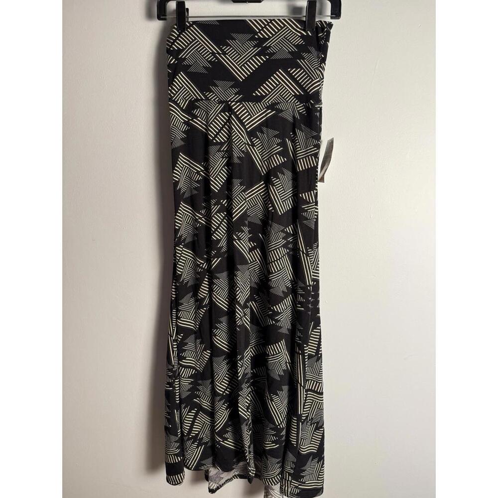 LuLaRoe Maxi Skirt Dress Black Cream Triangles Flowy High Yoga Waist  XXS NWT